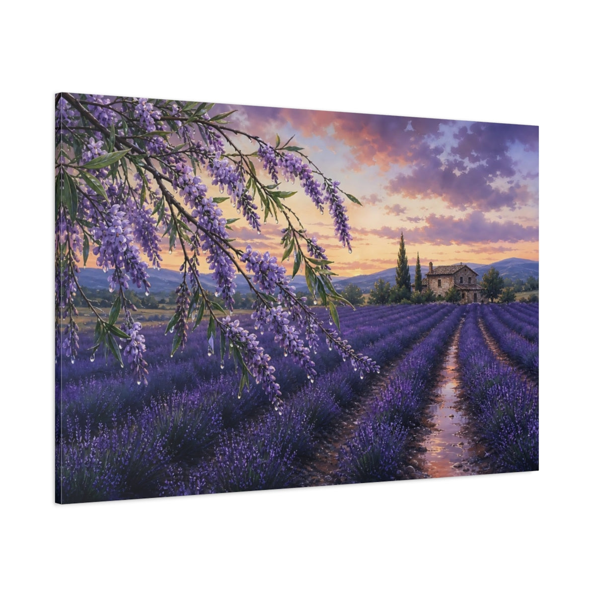 Side Mockup 1. Nature Lavender Field Purple Lavender Field shown as stretched canvas wall art
