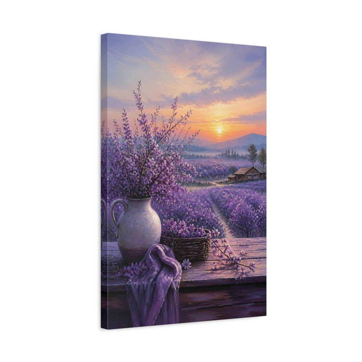 Side Mockup 3. Nature Lavender Field Purple Lavender Field shown as stretched canvas wall art