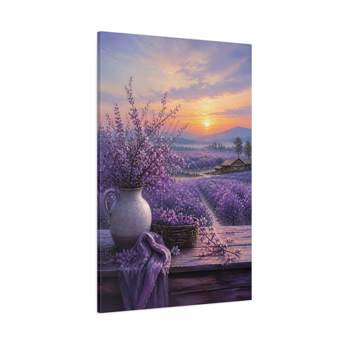 Side Mockup 1. Nature Lavender Field Purple Lavender Field shown as stretched canvas wall art