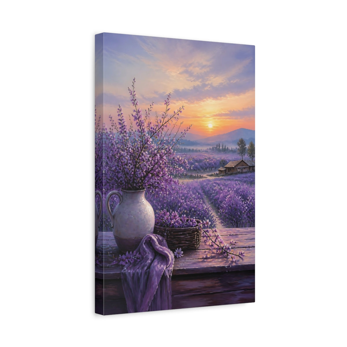 Side Mockup 4. Nature Lavender Field Purple Lavender Field shown as stretched canvas wall art