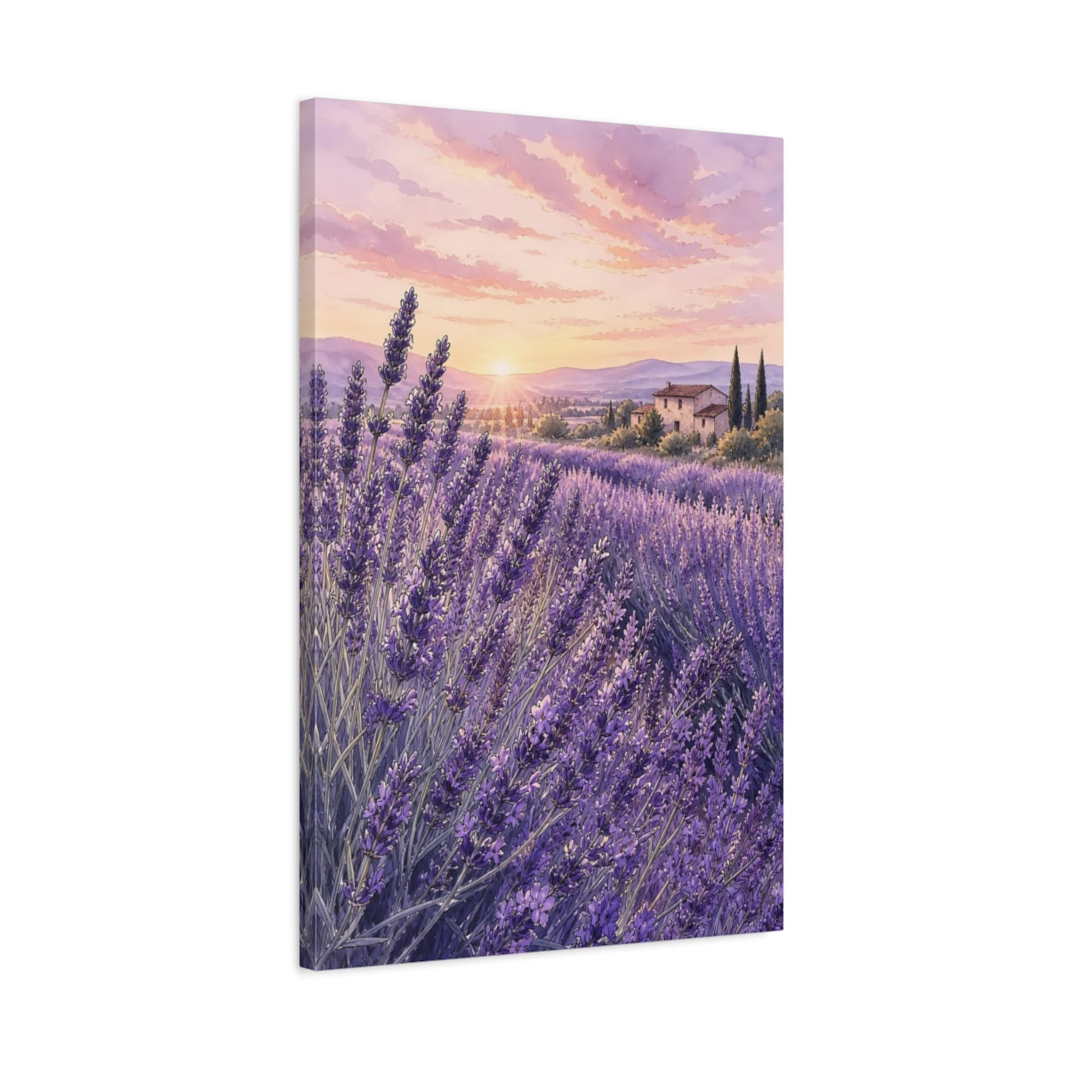 Side Mockup 2. Nature Lavender Field Purple Lavender shown as stretched canvas wall art