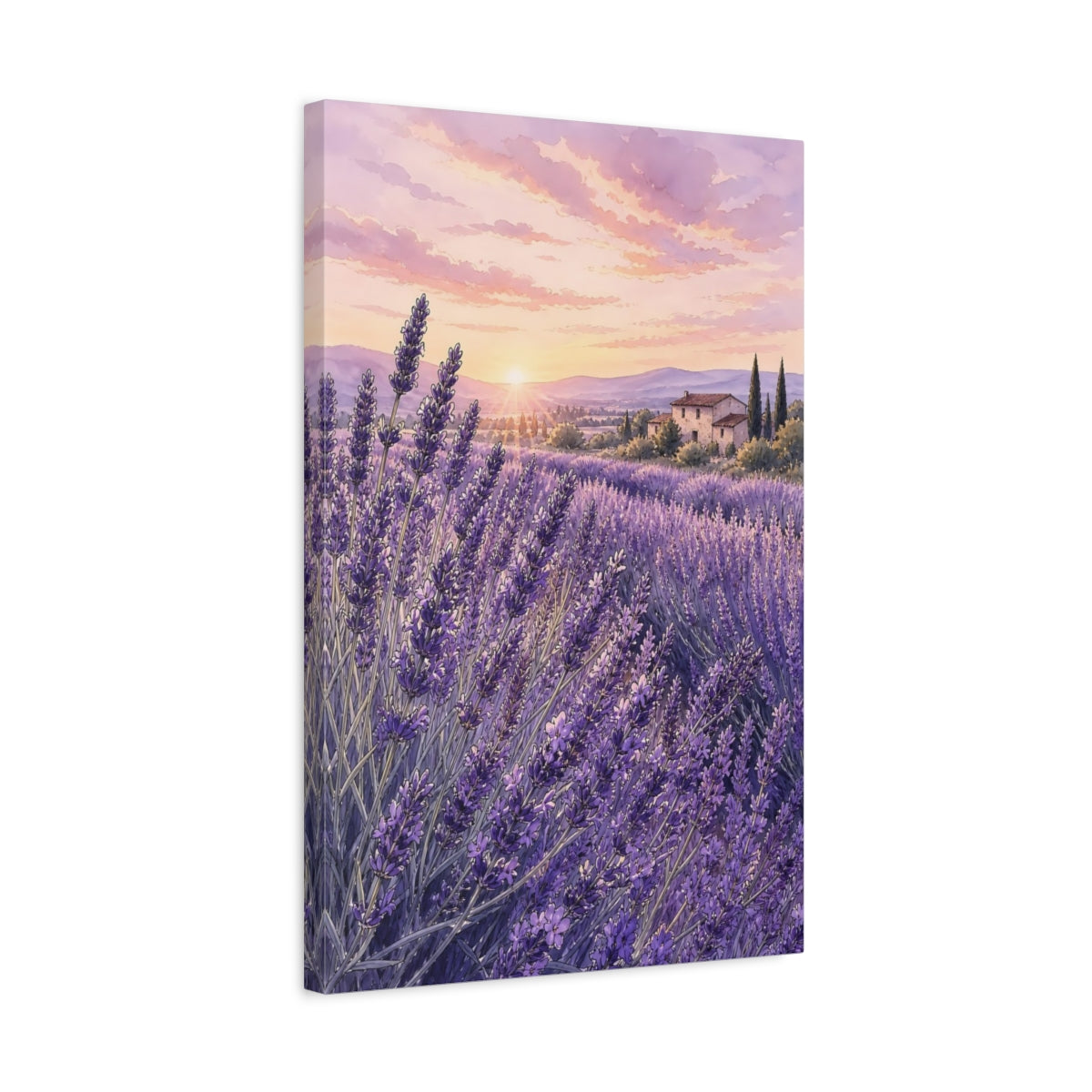Side Mockup 3. Nature Lavender Field Purple Lavender shown as stretched canvas wall art
