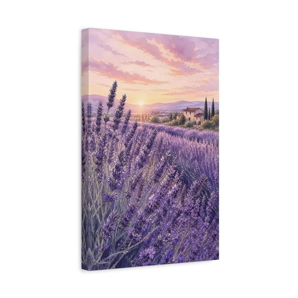 Side Mockup 4. Nature Lavender Field Purple Lavender shown as stretched canvas wall art