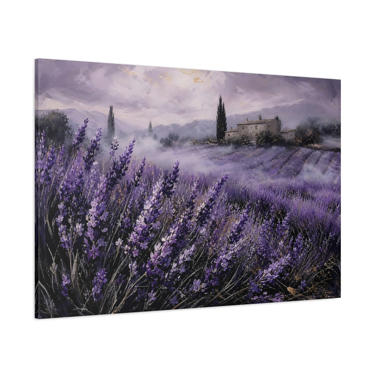 Side Mockup 1. Nature Lavender Field Purple Lavender Field shown as stretched canvas wall art