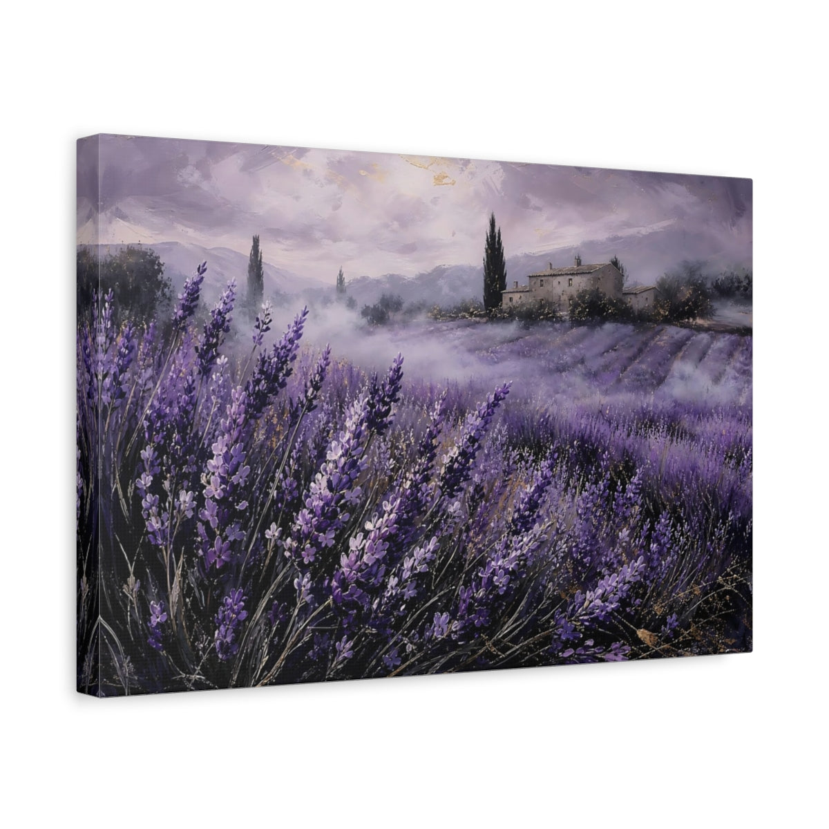 Side Mockup 4. Nature Lavender Field Purple Lavender Field shown as stretched canvas wall art