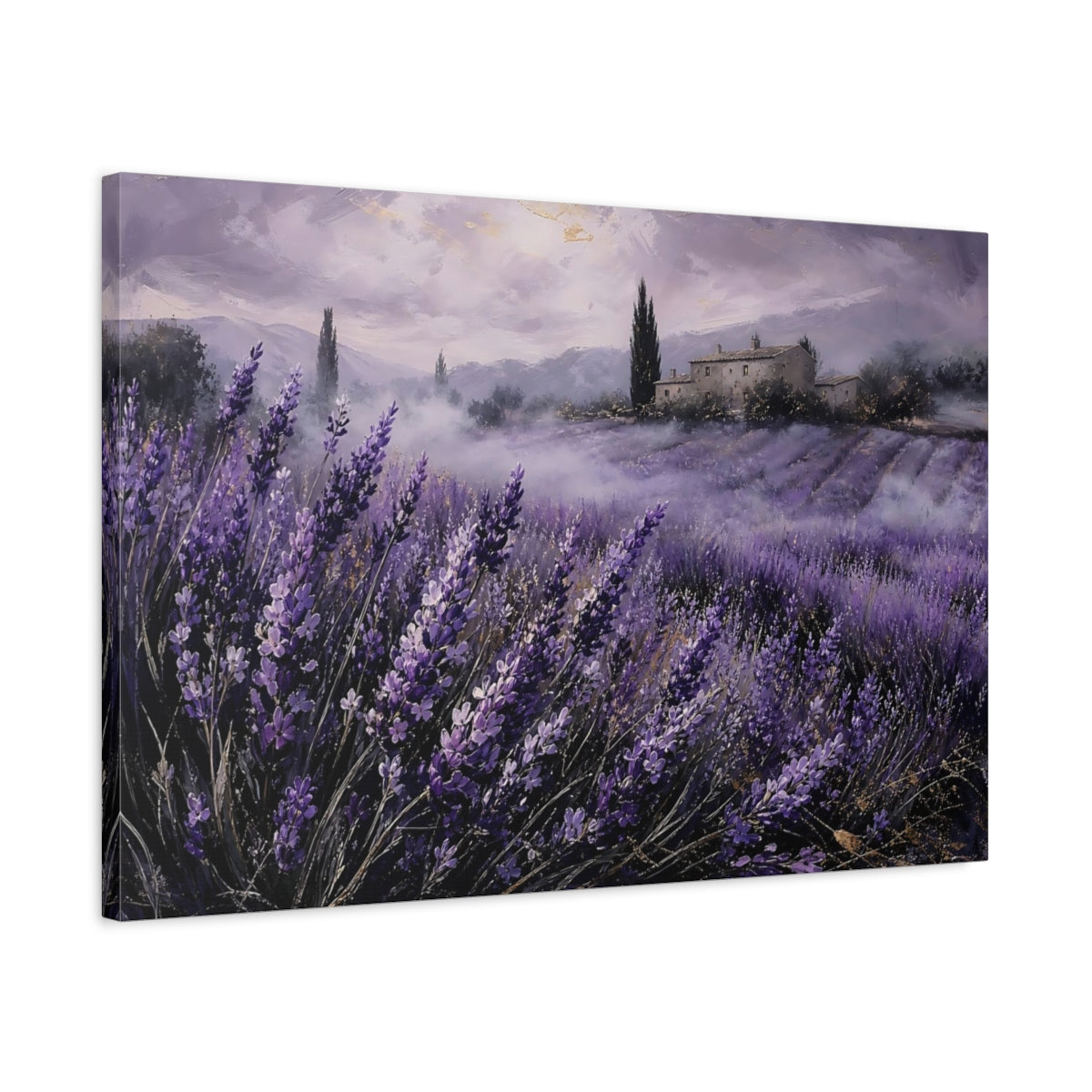 Side Mockup 2. Nature Lavender Field Purple Lavender Field shown as stretched canvas wall art