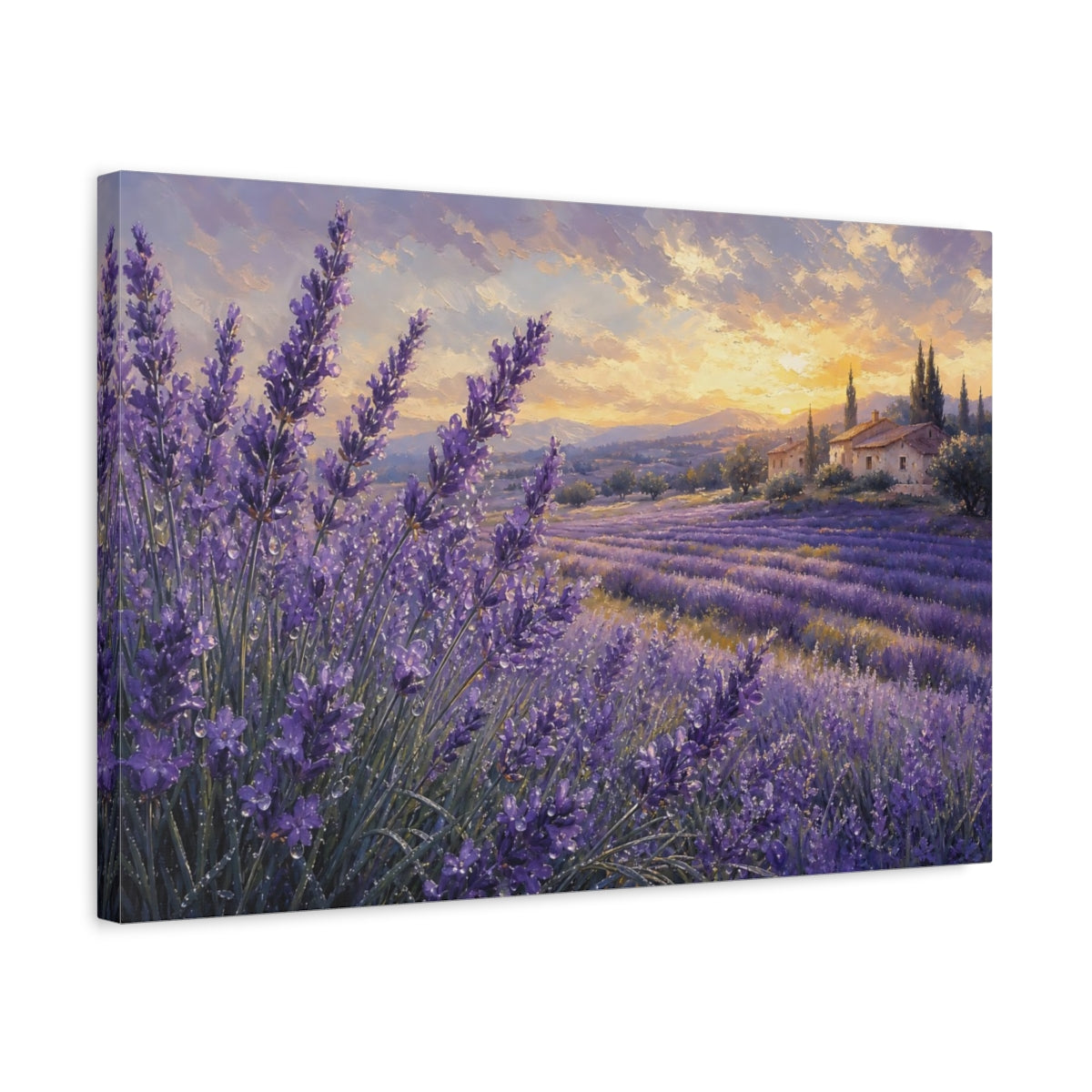 Side Mockup 3. Nature Lavender Field Purple Lavender shown as stretched canvas wall art