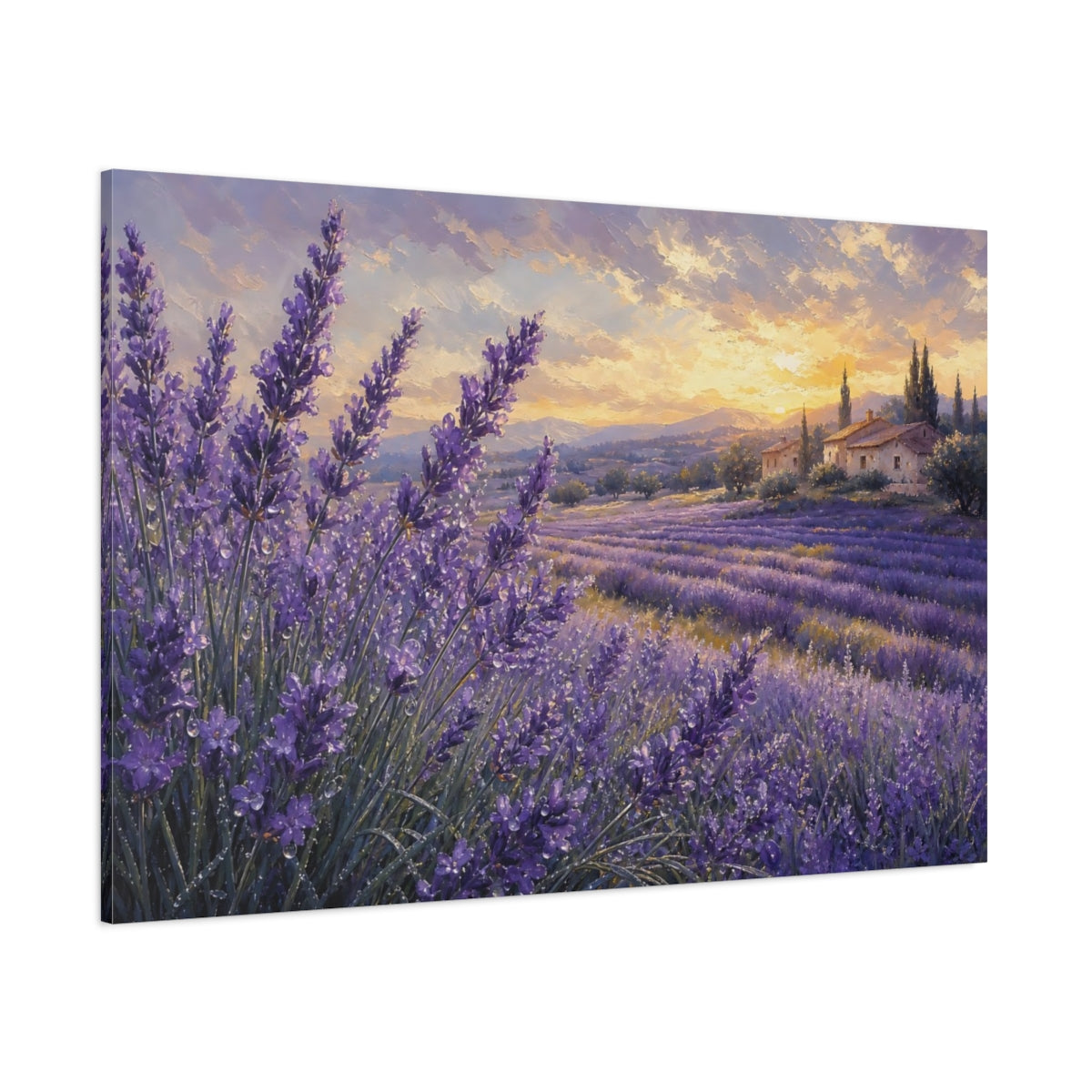 Side Mockup 1. Nature Lavender Field Purple Lavender shown as stretched canvas wall art