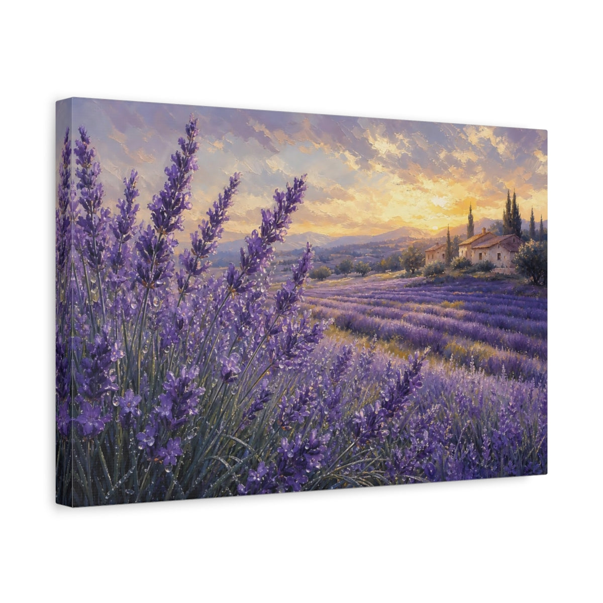 Side Mockup 4. Nature Lavender Field Purple Lavender shown as stretched canvas wall art