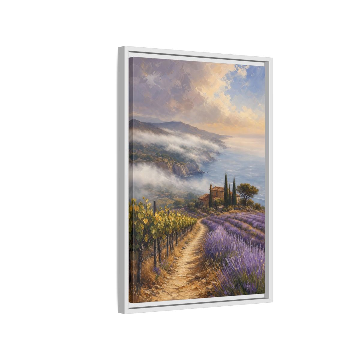 Side Mockup 1. Nature Lavender Field Purple Lavender Coastal shown as stretched canvas wall art