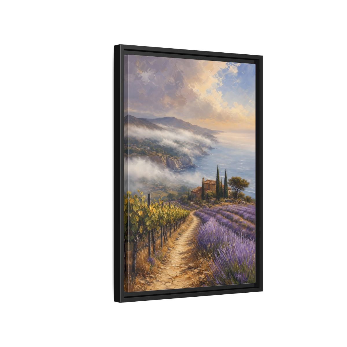 Side Mockup 3. Nature Lavender Field Purple Lavender Coastal shown as stretched canvas wall art