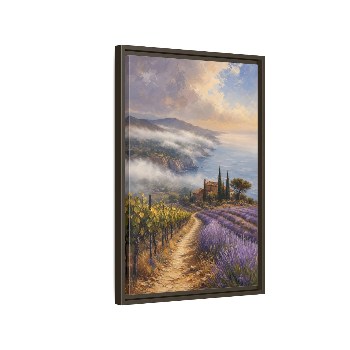 Side Mockup 2. Nature Lavender Field Purple Lavender Coastal shown as stretched canvas wall art