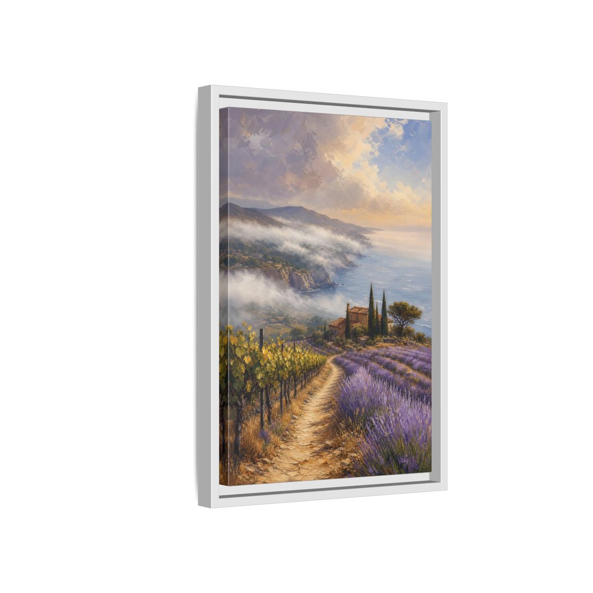 Side Mockup 4. Nature Lavender Field Purple Lavender Coastal shown as stretched canvas wall art
