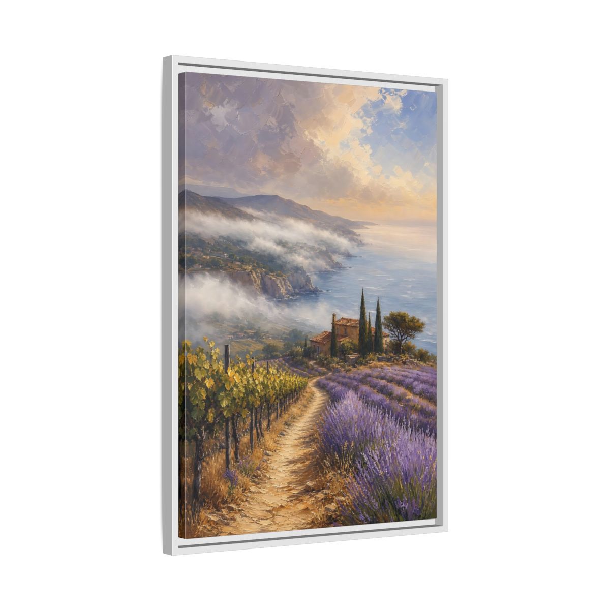 Side Mockup 10. Nature Lavender Field Purple Lavender Coastal shown as stretched canvas wall art