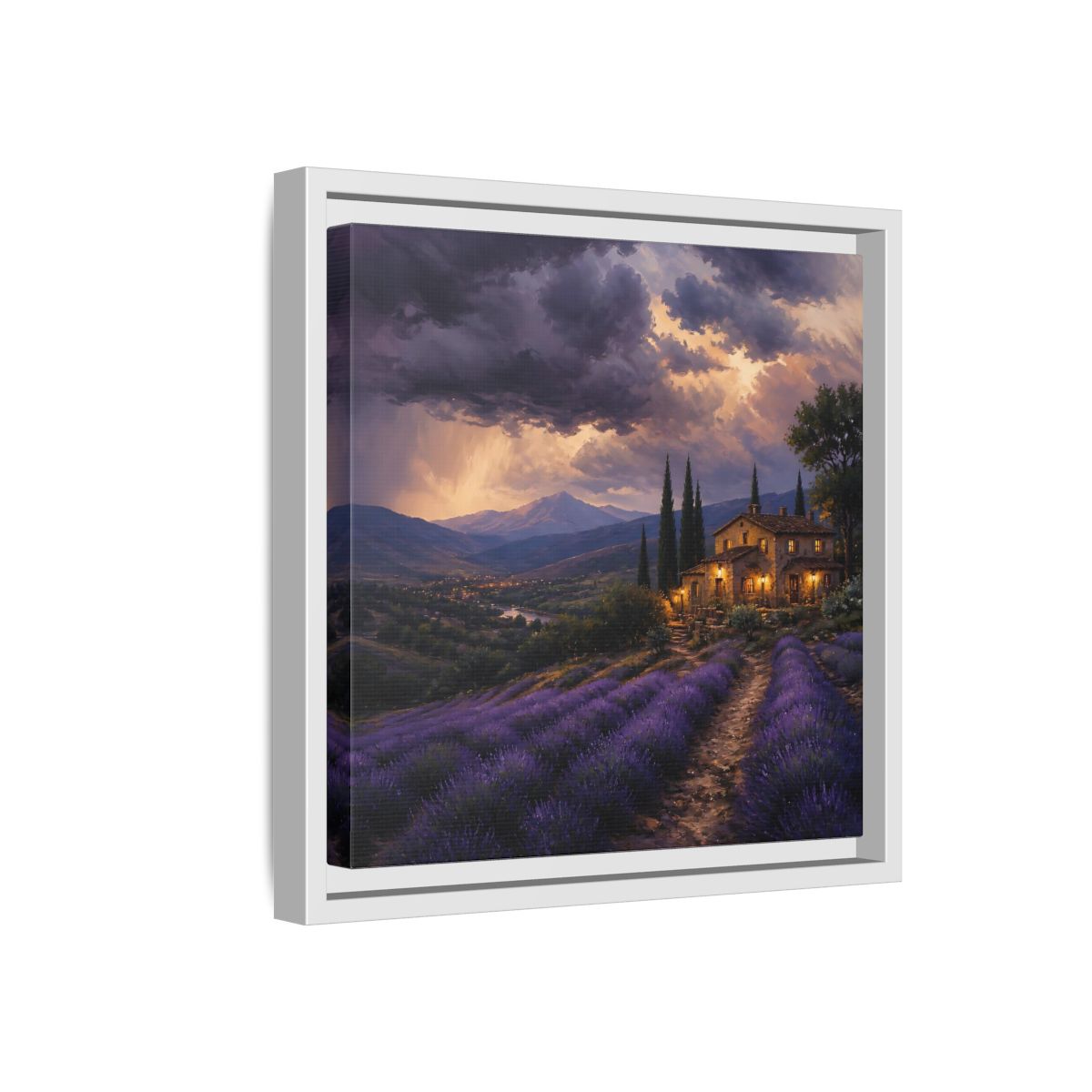 Side Mockup 16. Nature Lavender Field Purple Lavender shown as stretched canvas wall art