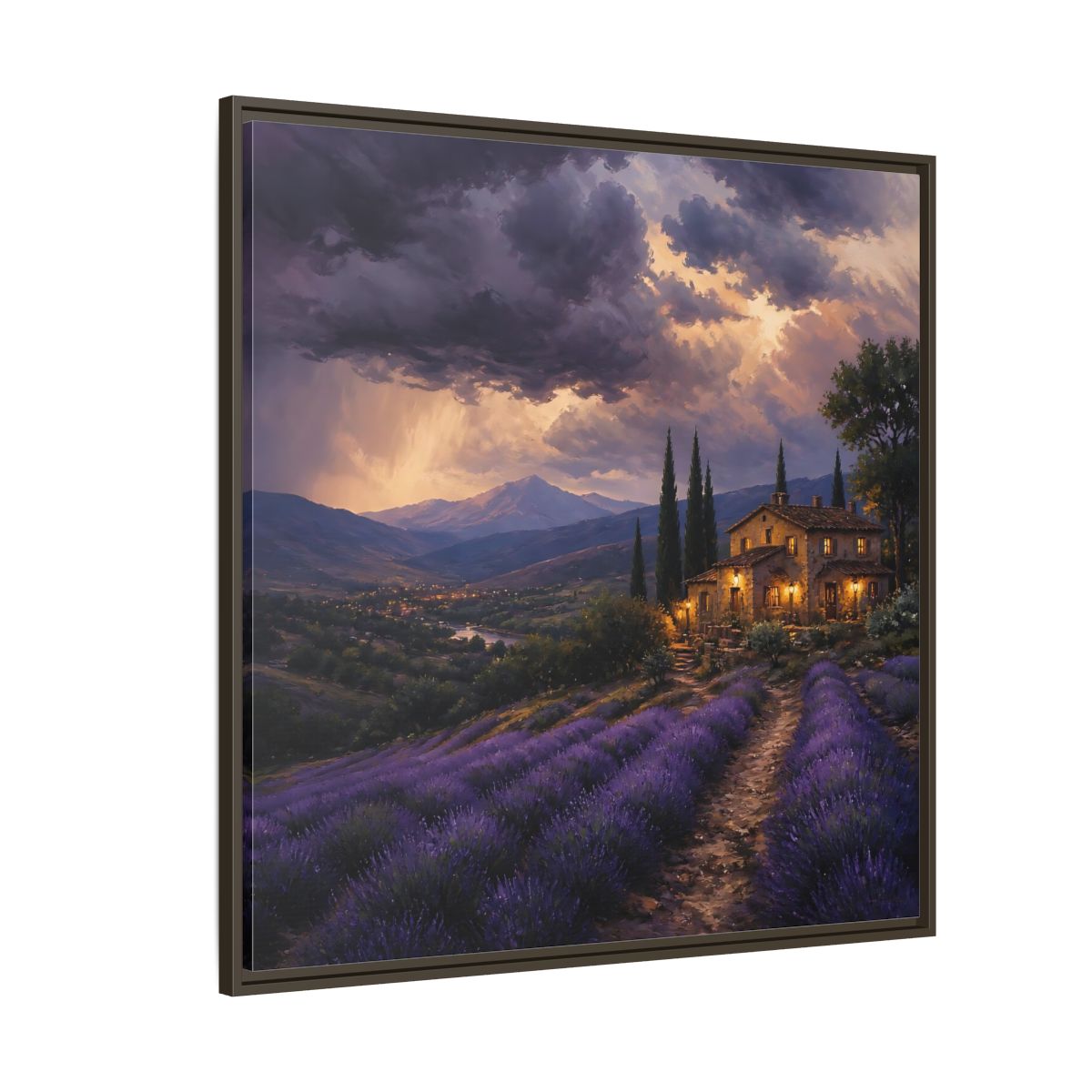 Side Mockup 5. Nature Lavender Field Purple Lavender shown as stretched canvas wall art