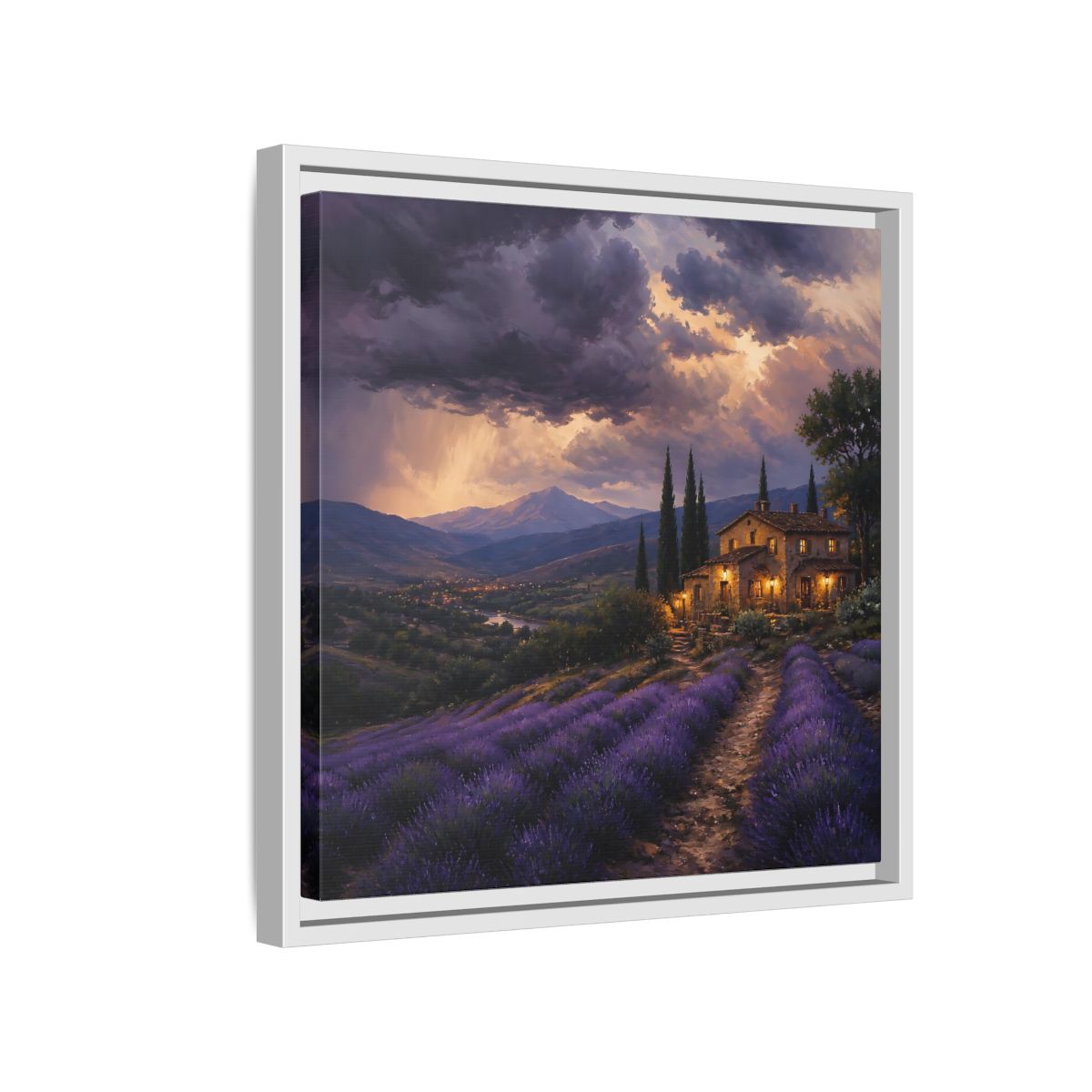 Side Mockup 13. Nature Lavender Field Purple Lavender shown as stretched canvas wall art