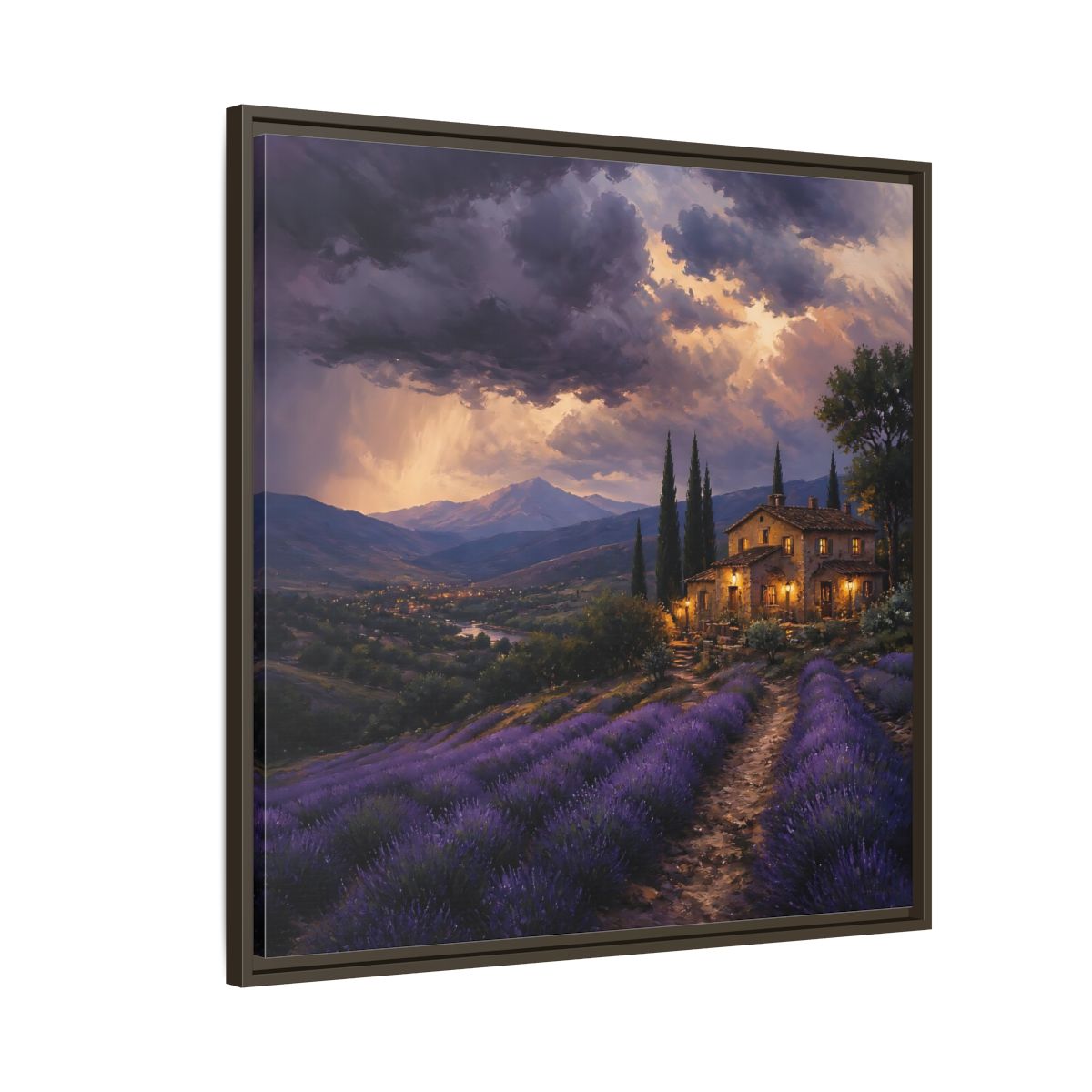 Side Mockup 8. Nature Lavender Field Purple Lavender shown as stretched canvas wall art