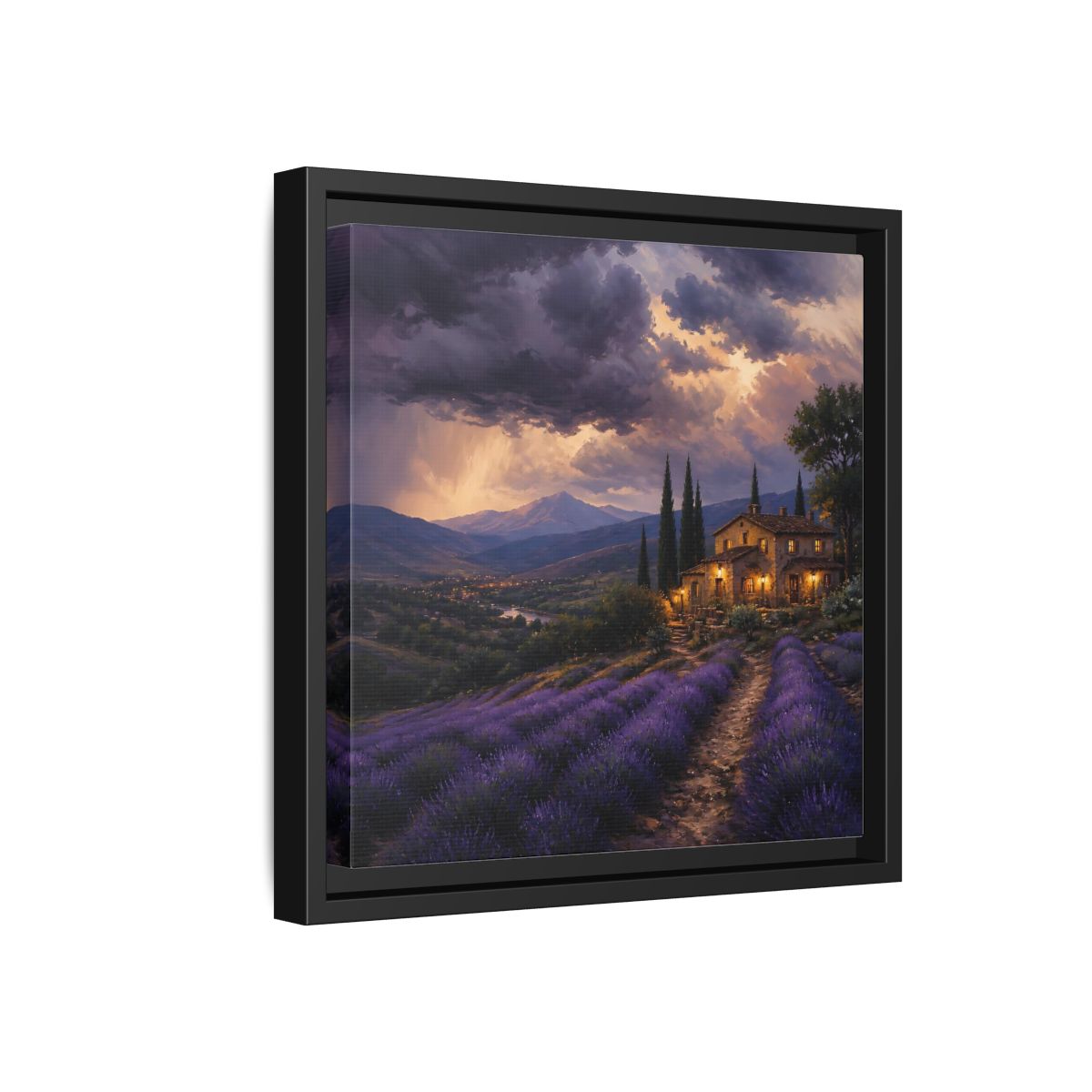 Side Mockup 18. Nature Lavender Field Purple Lavender shown as stretched canvas wall art