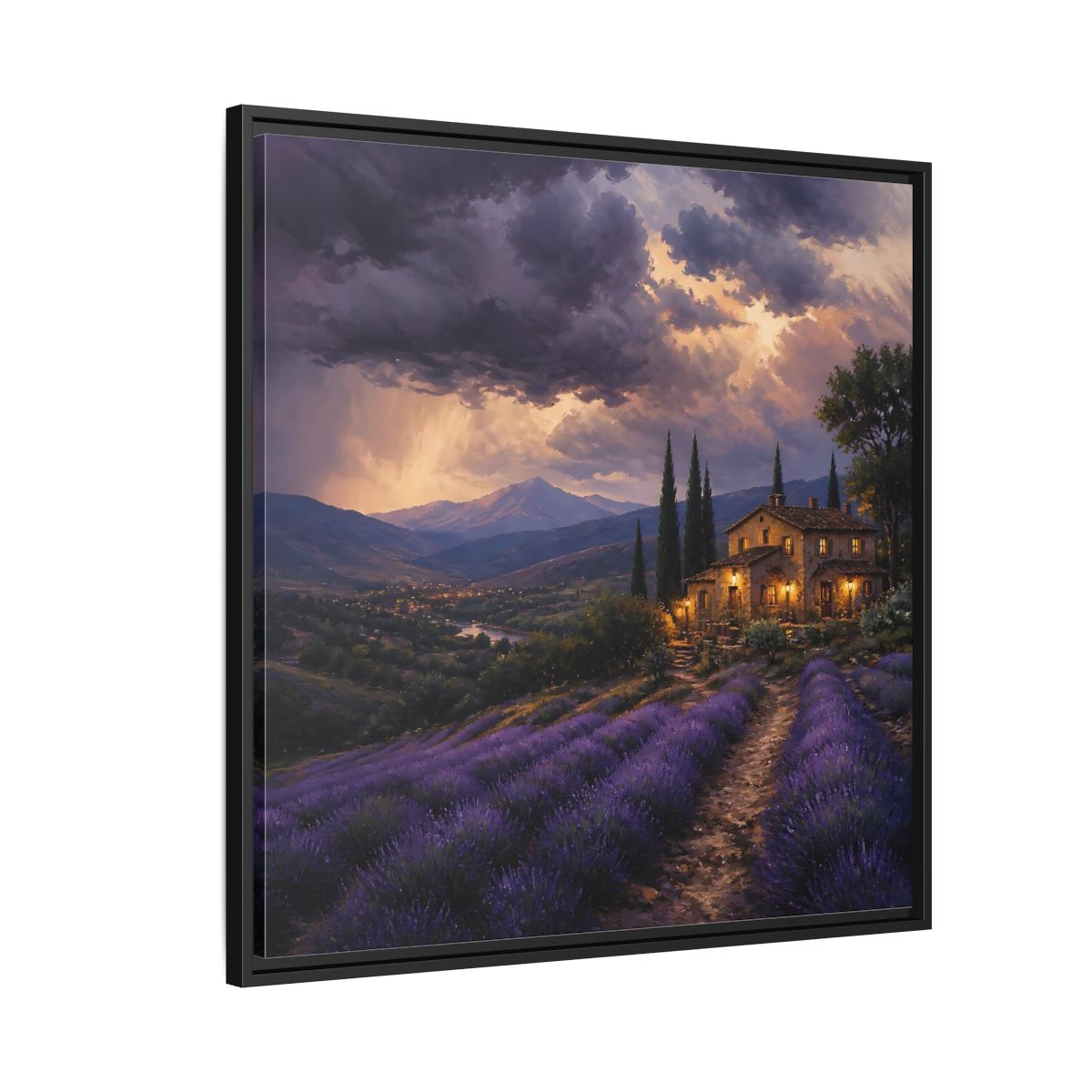Side Mockup 9. Nature Lavender Field Purple Lavender shown as stretched canvas wall art