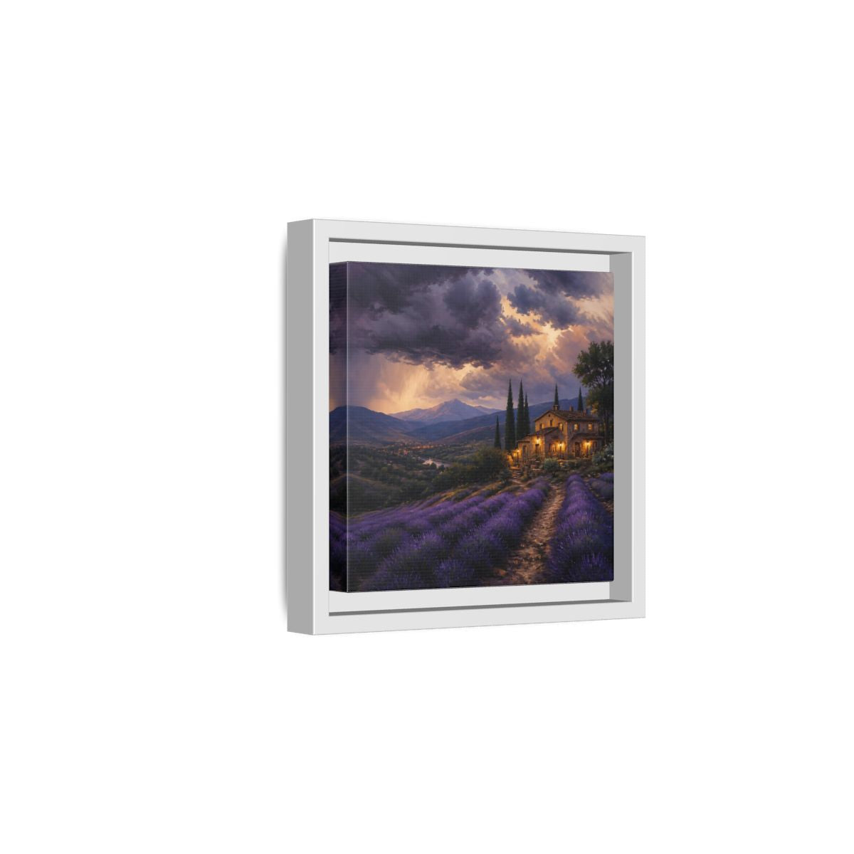 Side Mockup 1. Nature Lavender Field Purple Lavender shown as stretched canvas wall art
