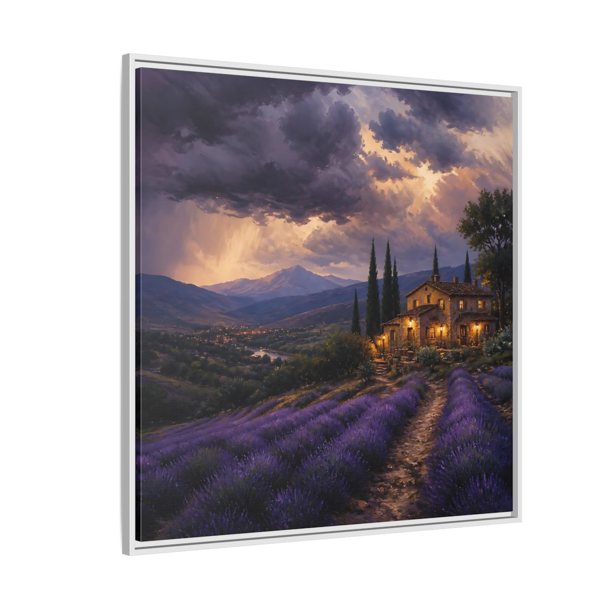 Side Mockup 4. Nature Lavender Field Purple Lavender shown as stretched canvas wall art