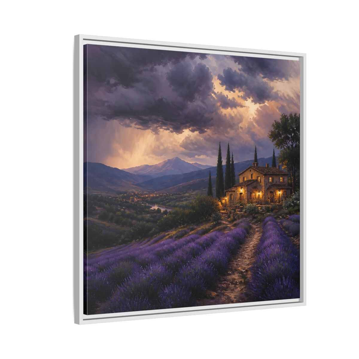 Side Mockup 7. Nature Lavender Field Purple Lavender shown as stretched canvas wall art