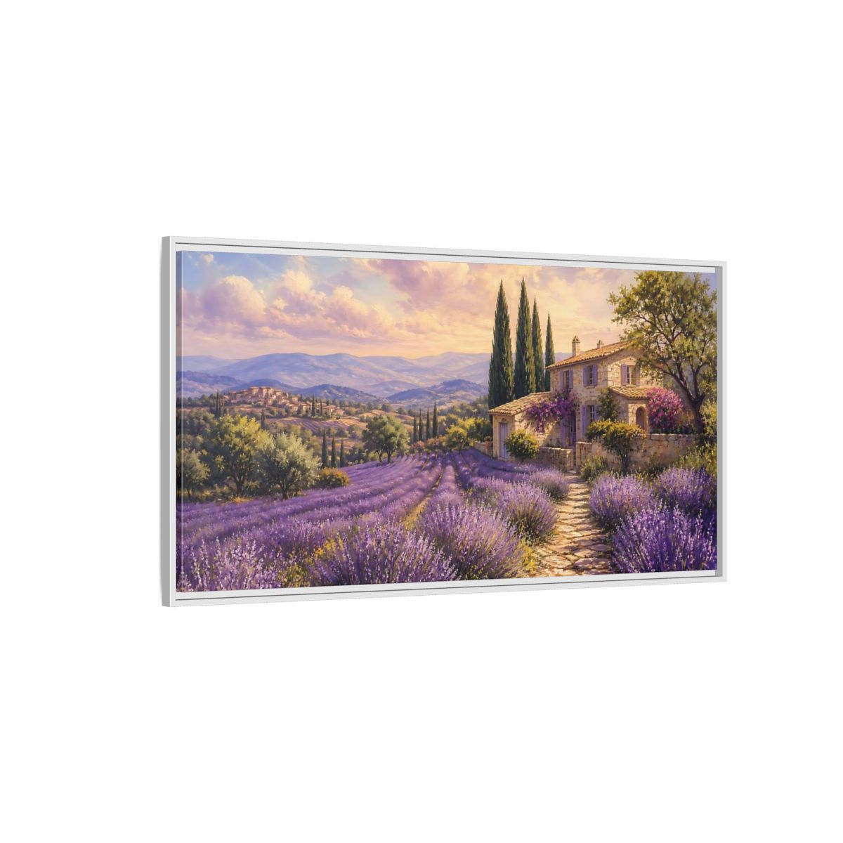 Side Mockup 3. Nature Lavender Field Purple Lavender shown as stretched canvas wall art