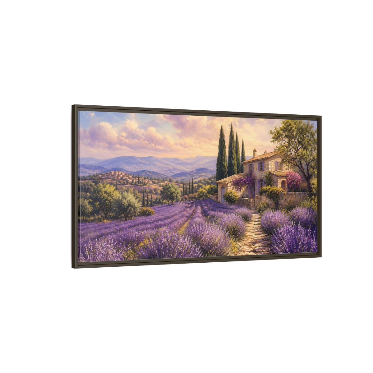 Side Mockup 4. Nature Lavender Field Purple Lavender shown as stretched canvas wall art