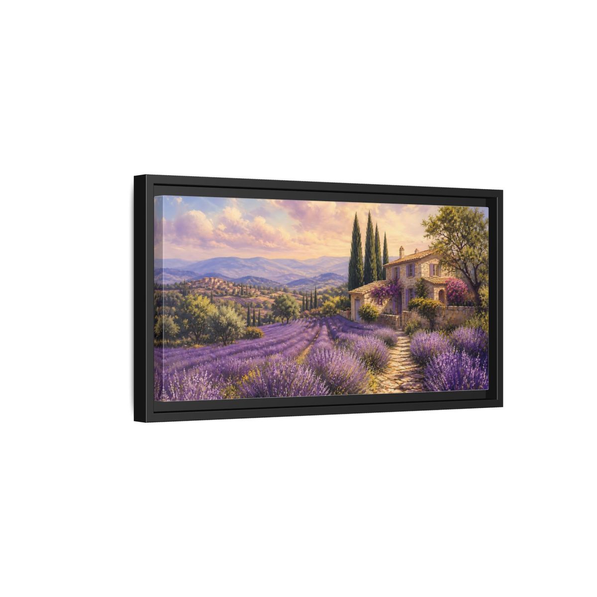 Side Mockup 8. Nature Lavender Field Purple Lavender shown as stretched canvas wall art