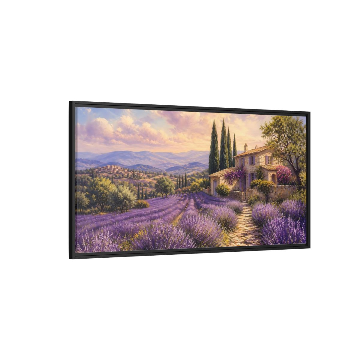 Side Mockup 5. Nature Lavender Field Purple Lavender shown as stretched canvas wall art