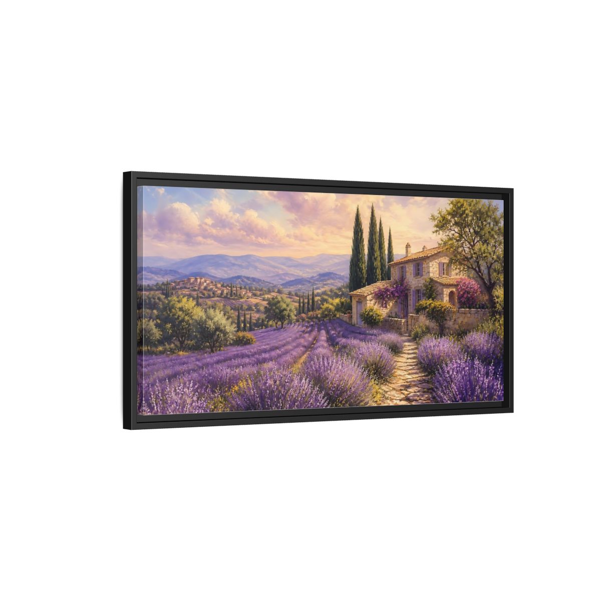 Side Mockup 2. Nature Lavender Field Purple Lavender shown as stretched canvas wall art
