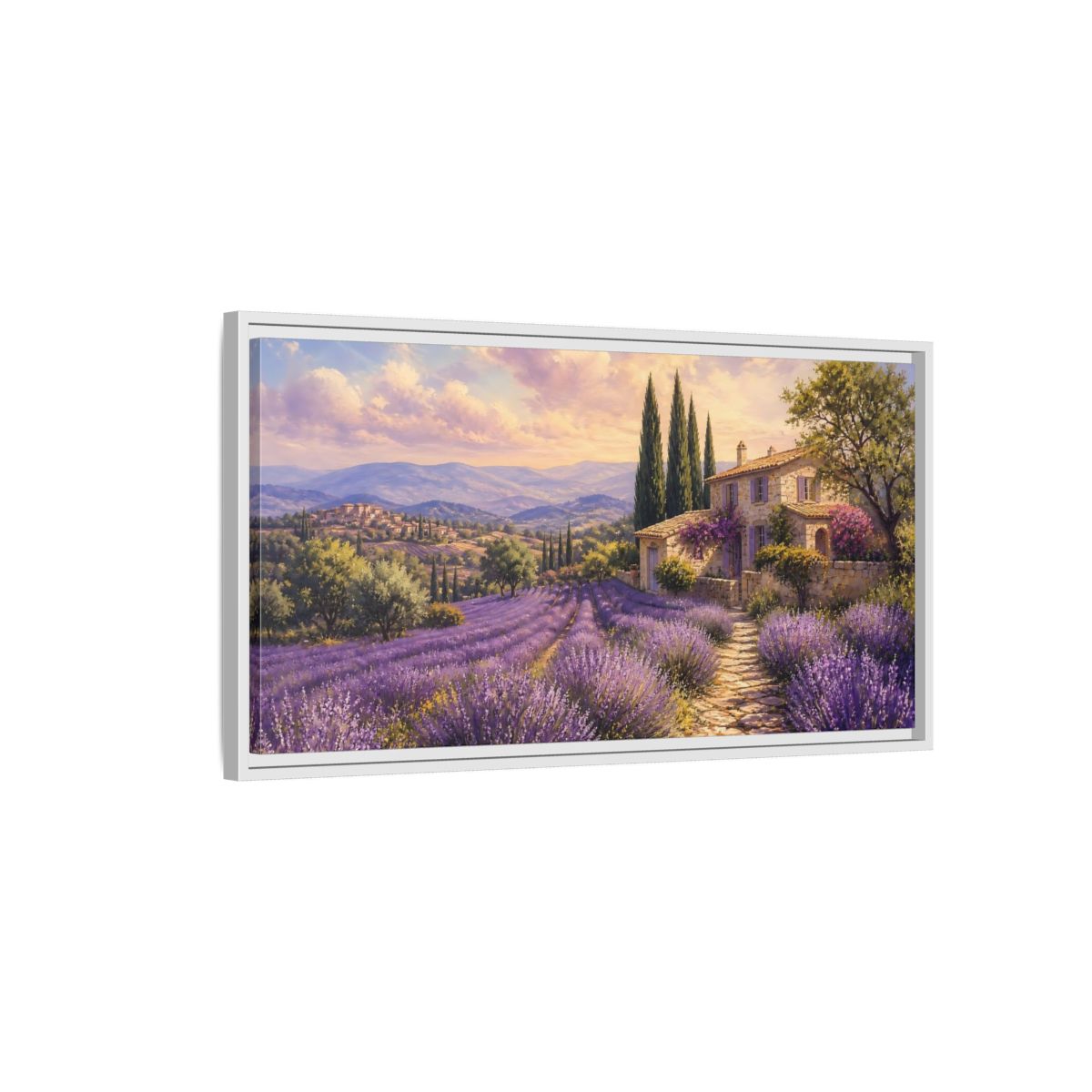 Side Mockup 1. Nature Lavender Field Purple Lavender shown as stretched canvas wall art