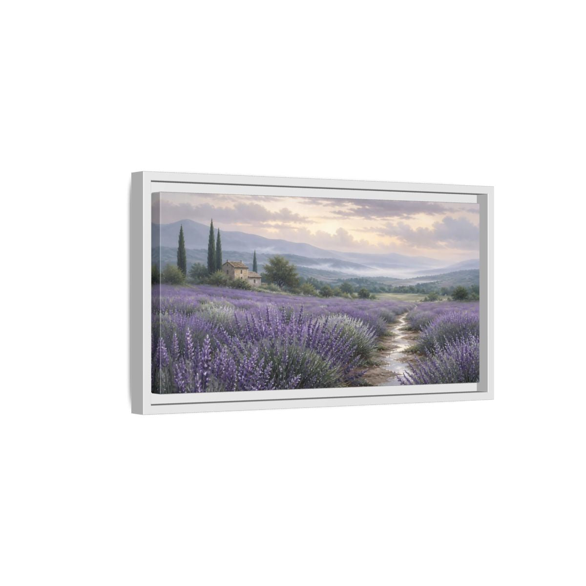 Side Mockup 6. Nature Lavender Field Purple Lavender Field shown as stretched canvas wall art