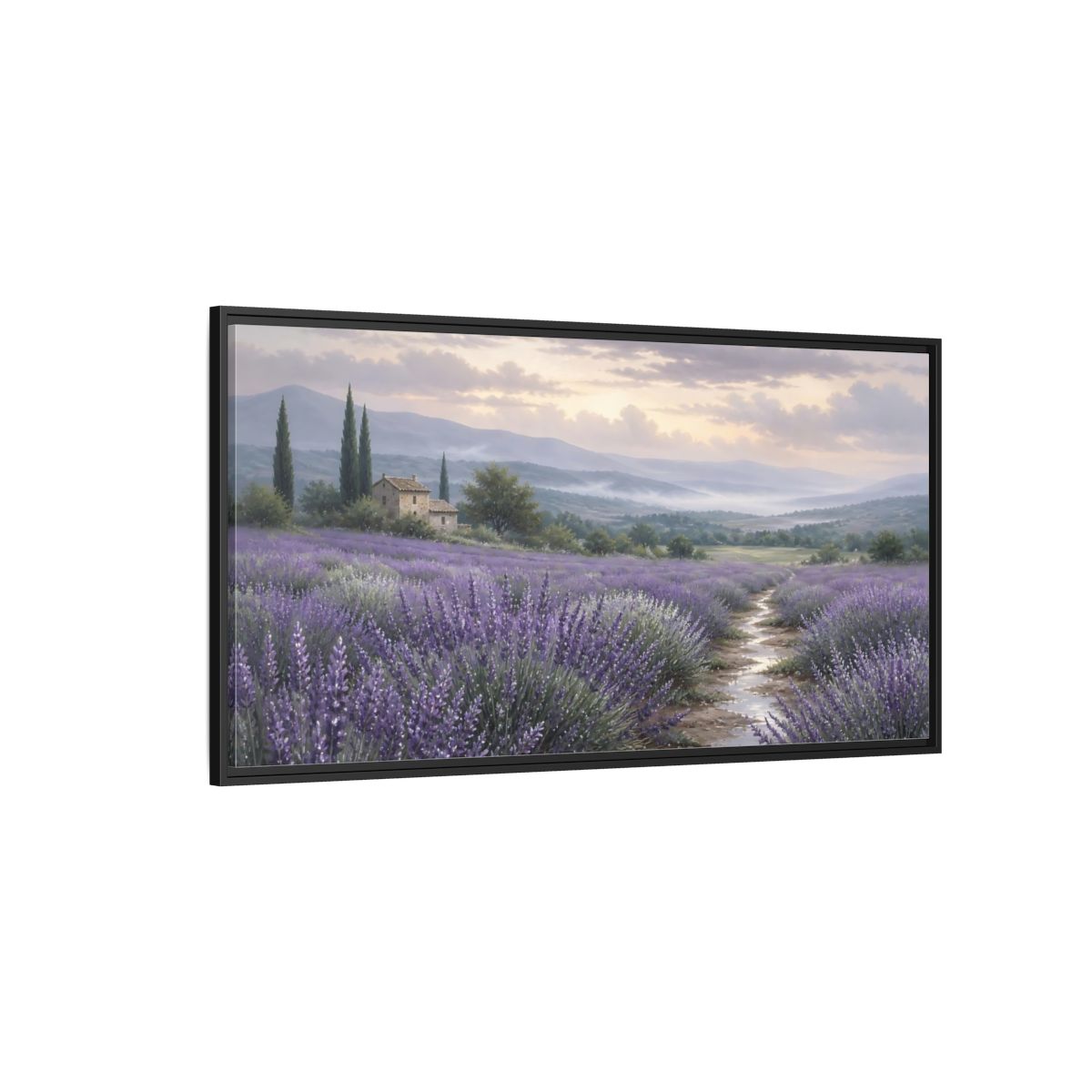 Side Mockup 5. Nature Lavender Field Purple Lavender Field shown as stretched canvas wall art