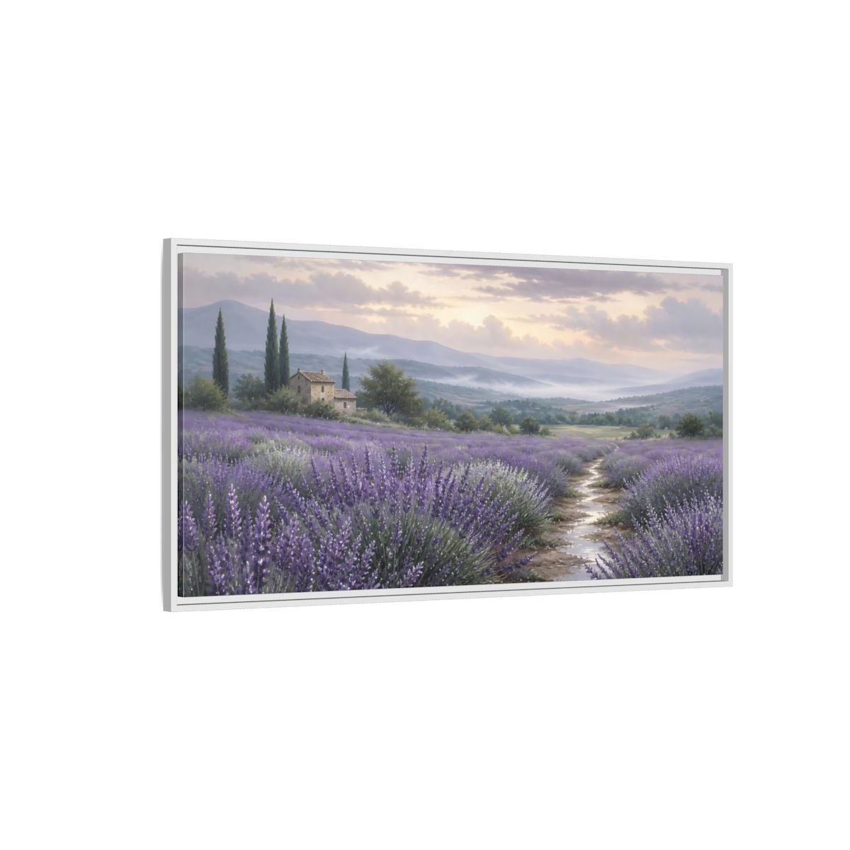 Side Mockup 3. Nature Lavender Field Purple Lavender Field shown as stretched canvas wall art