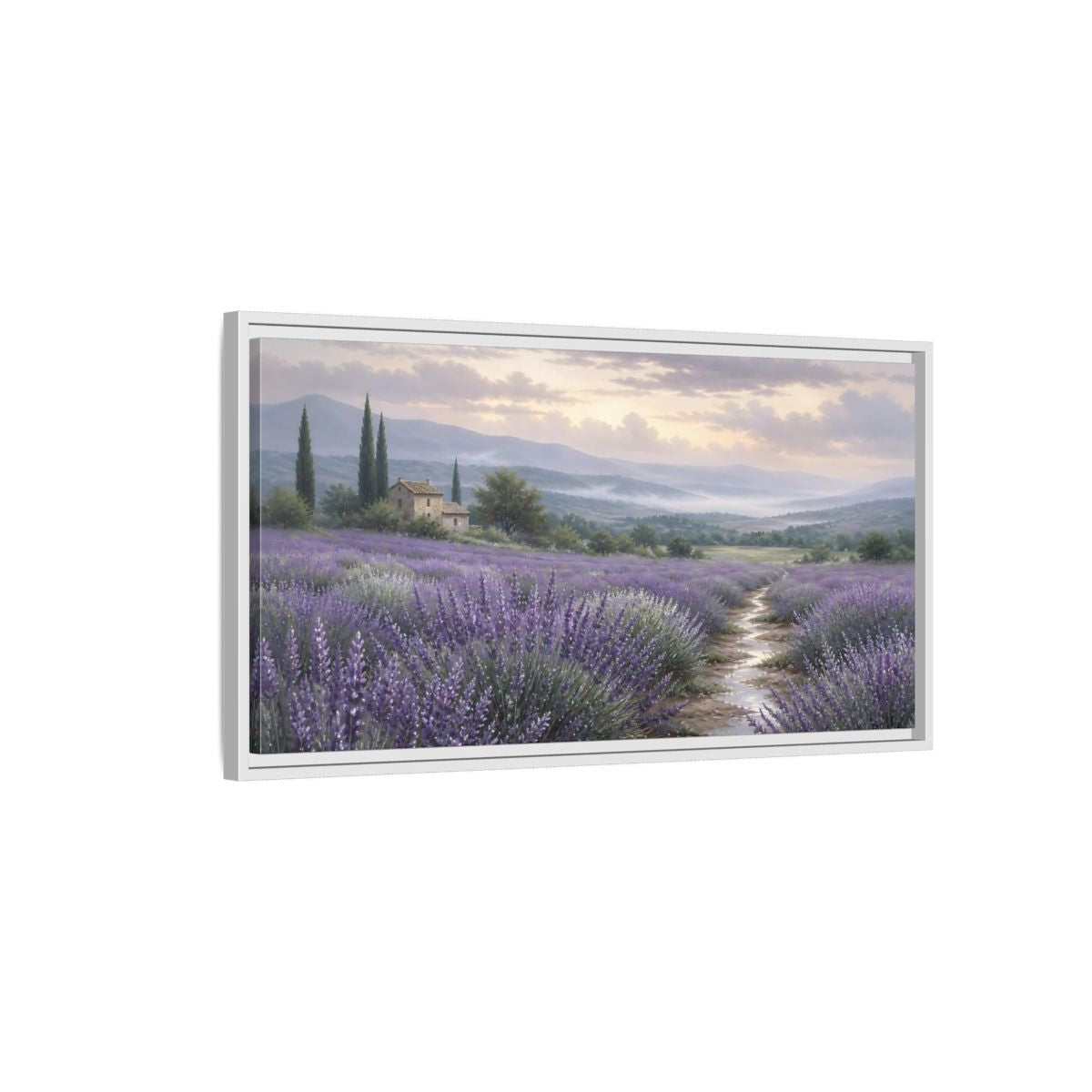 Side Mockup 1. Nature Lavender Field Purple Lavender Field shown as stretched canvas wall art