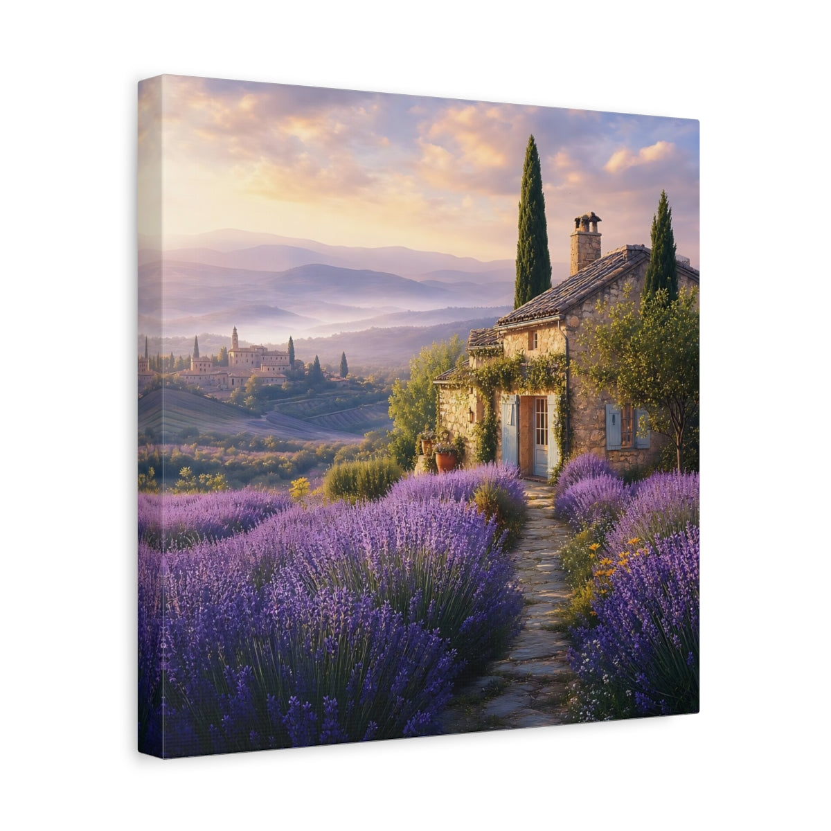 Side Mockup 7. Nature Lavender Field Purple Landscape shown as stretched canvas wall art