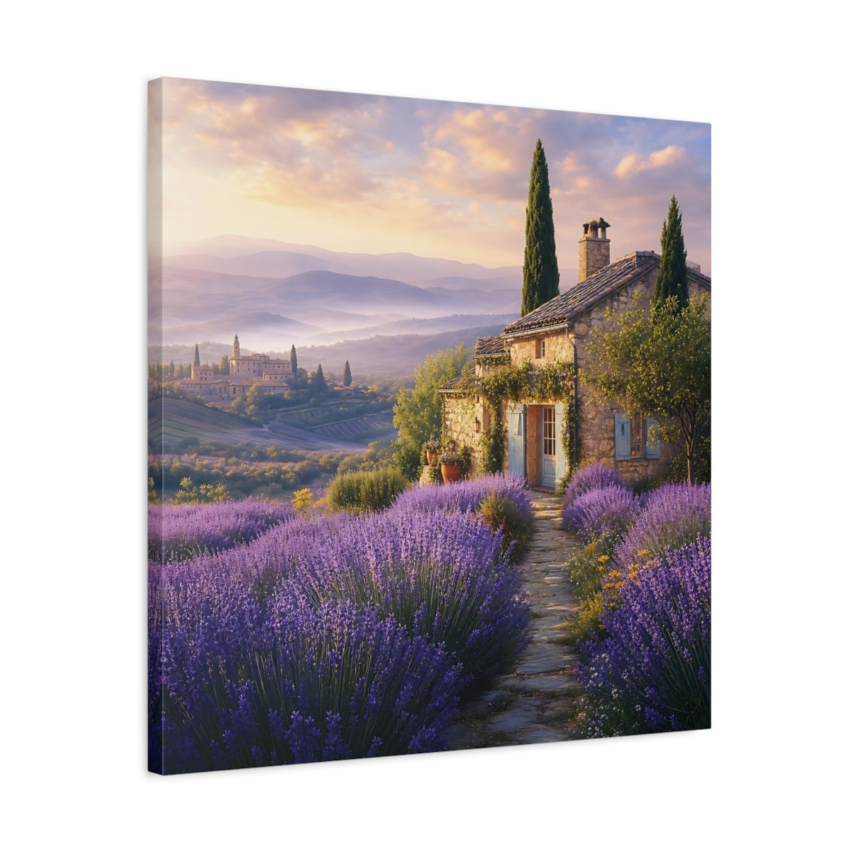 Side Mockup 4. Nature Lavender Field Purple Landscape shown as stretched canvas wall art