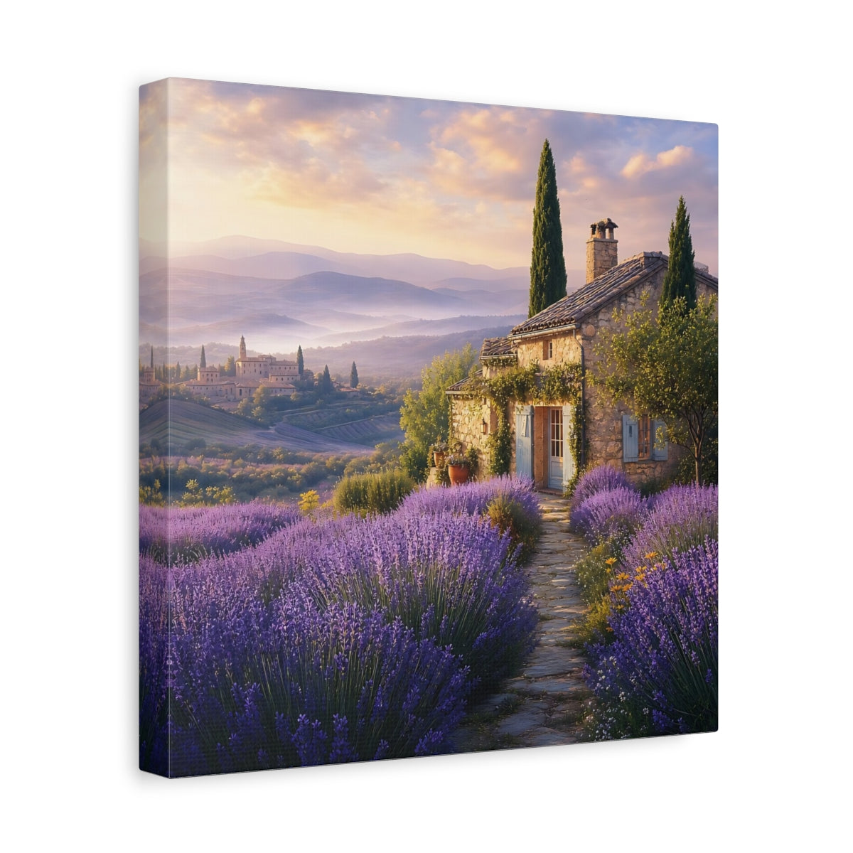 Side Mockup 8. Nature Lavender Field Purple Landscape shown as stretched canvas wall art