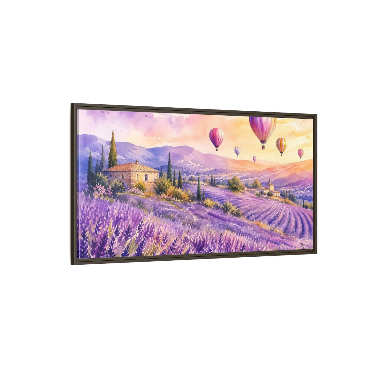 Side Mockup 4. Nature Lavender Field Purple Lavender Landscape shown as stretched canvas wall art