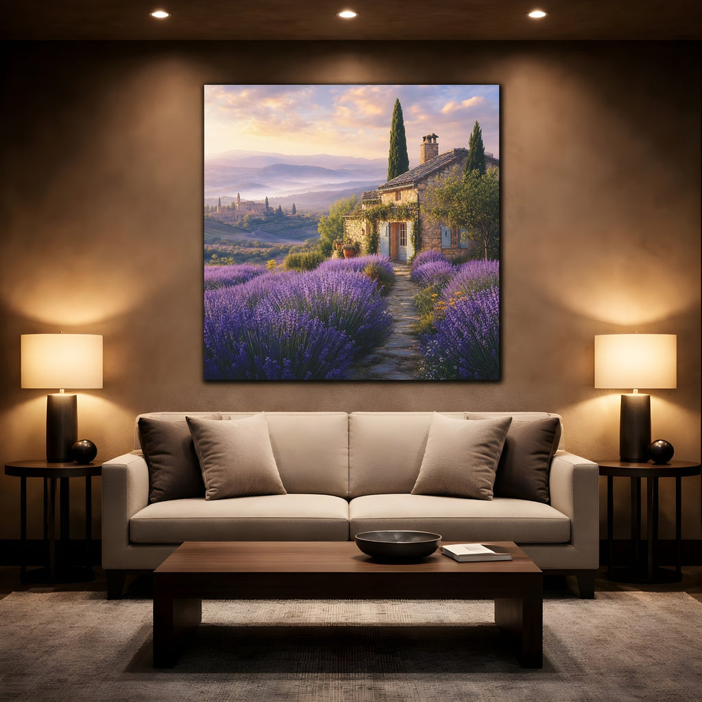 Mockup 2. Nature Lavender Field Purple Landscape shown as stretched canvas wall art