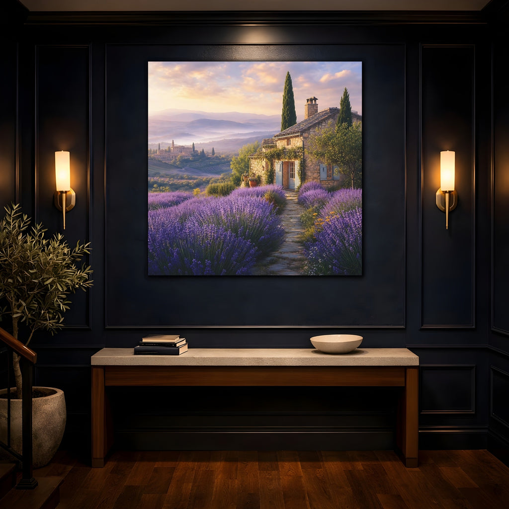 Mockup 4. Nature Lavender Field Purple Landscape shown as stretched canvas wall art