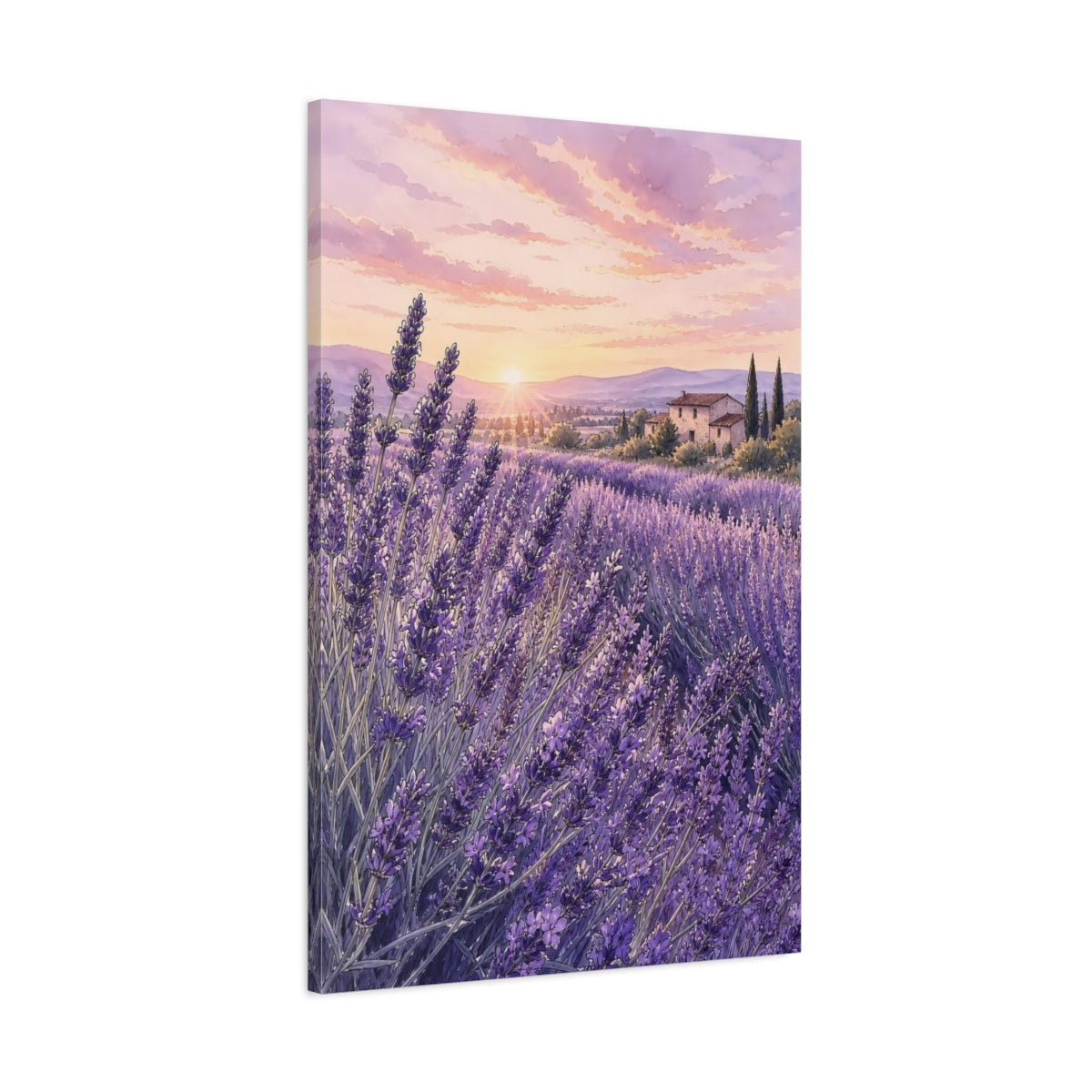 Main Mockup. Nature Lavender Field Purple Lavender shown as stretched canvas wall art