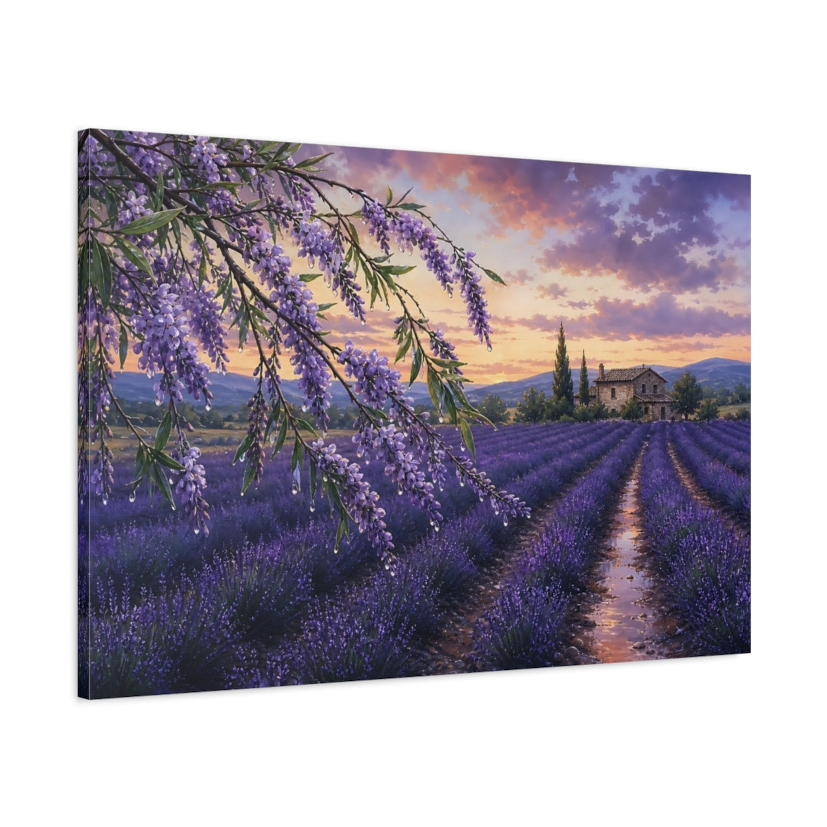 Main Mockup. Nature Lavender Field Purple Lavender Field shown as stretched canvas wall art