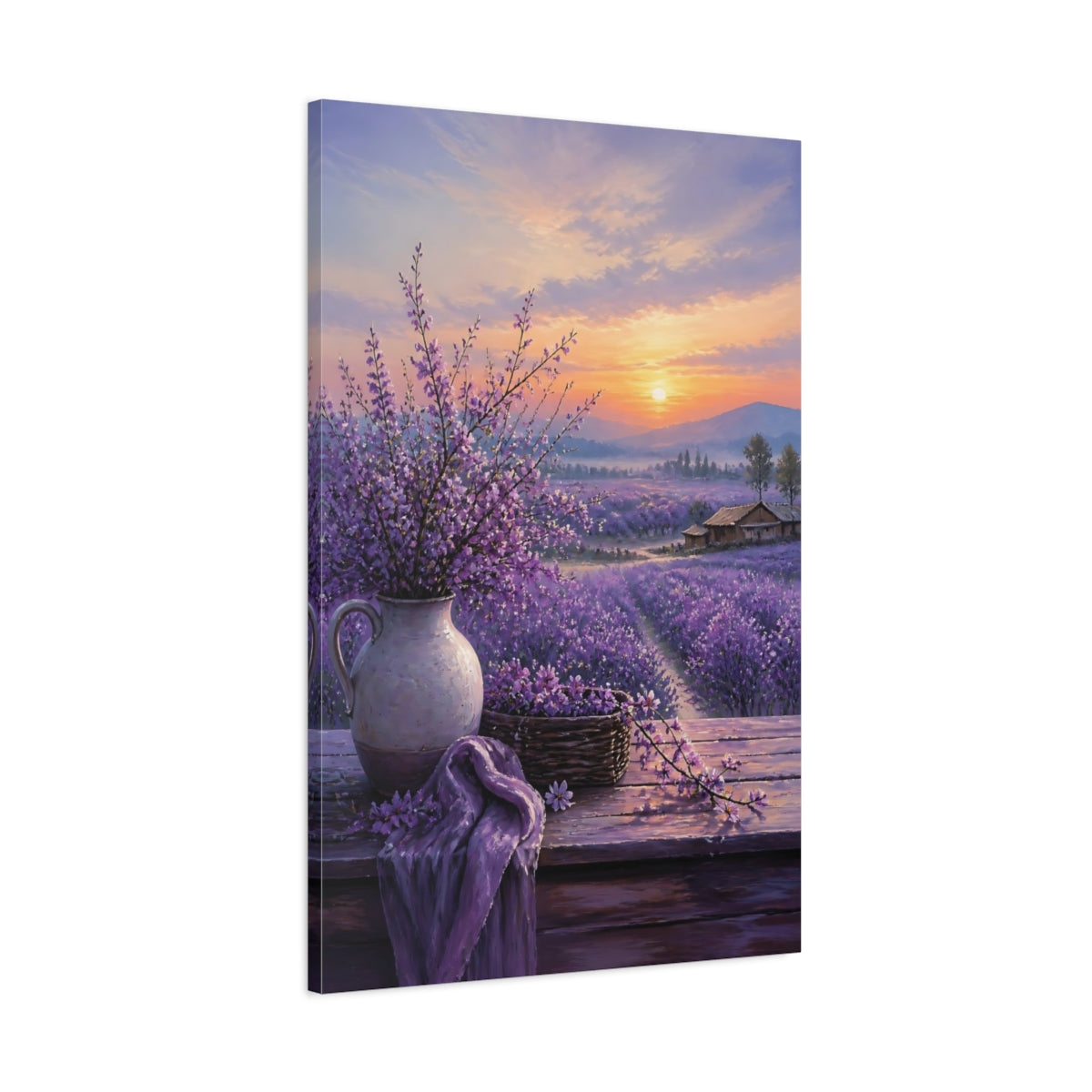 Main Mockup. Nature Lavender Field Purple Lavender Field shown as stretched canvas wall art