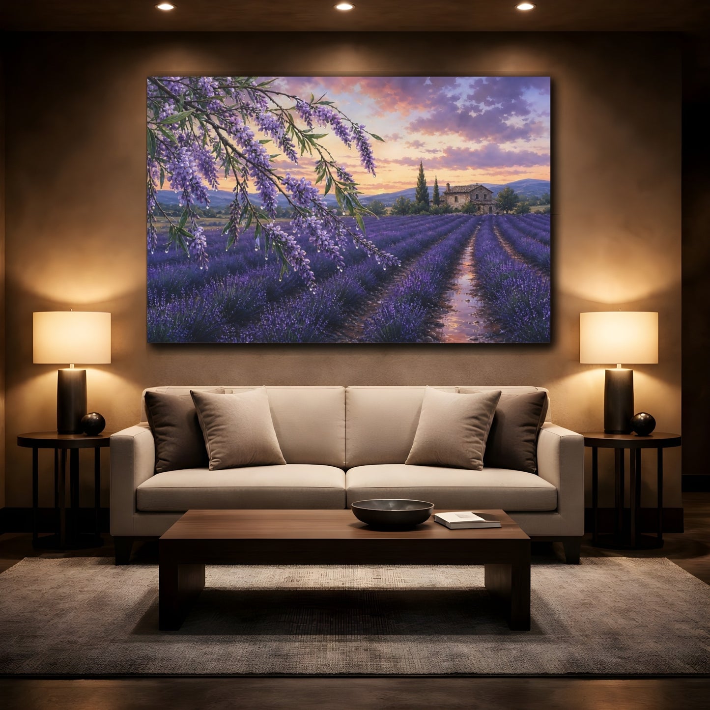 Mockup 2. Nature Lavender Field Purple Lavender Field shown as stretched canvas wall art