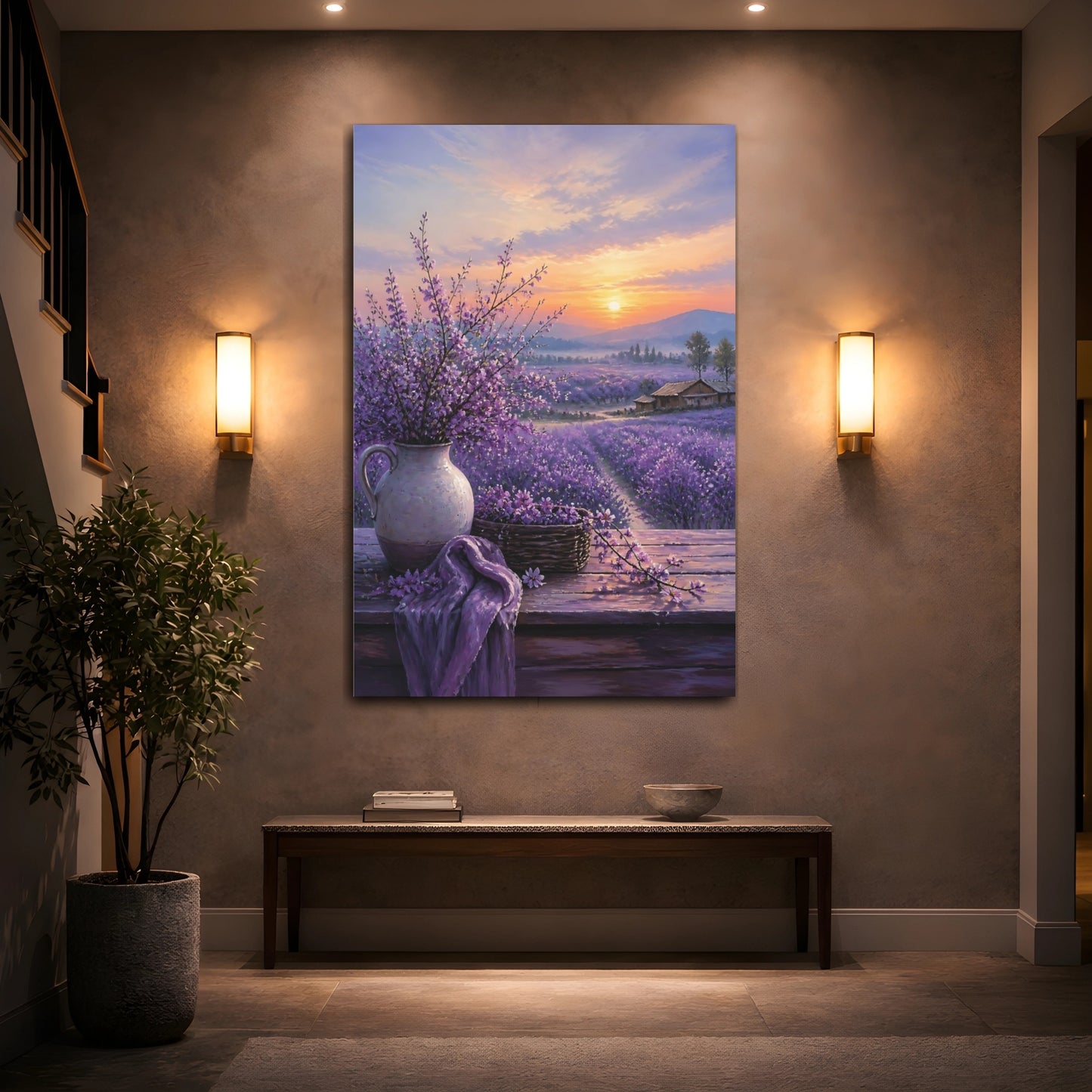 Mockup 2. Nature Lavender Field Purple Lavender Field shown as stretched canvas wall art