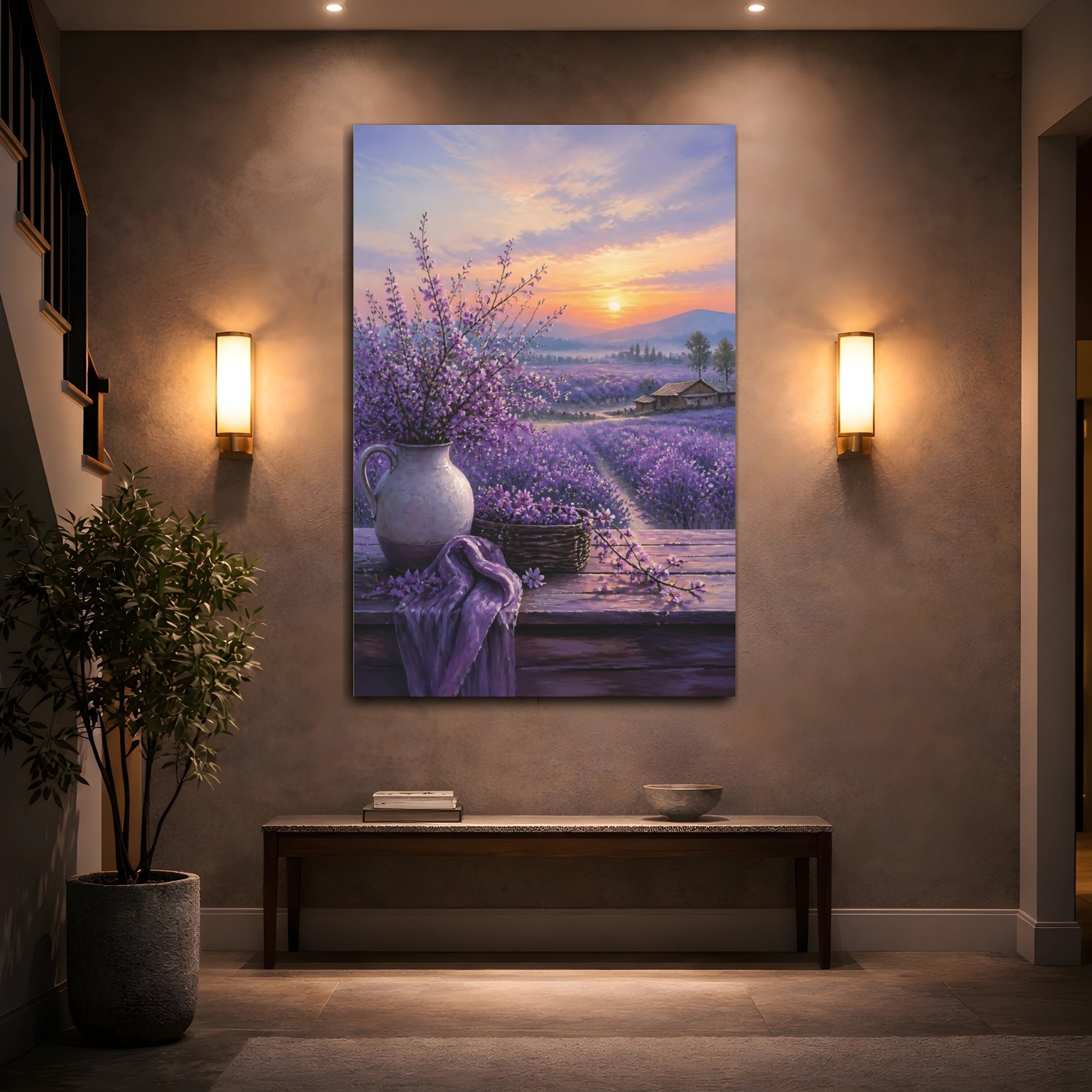 Mockup 2. Nature Lavender Field Purple Lavender Field shown as stretched canvas wall art