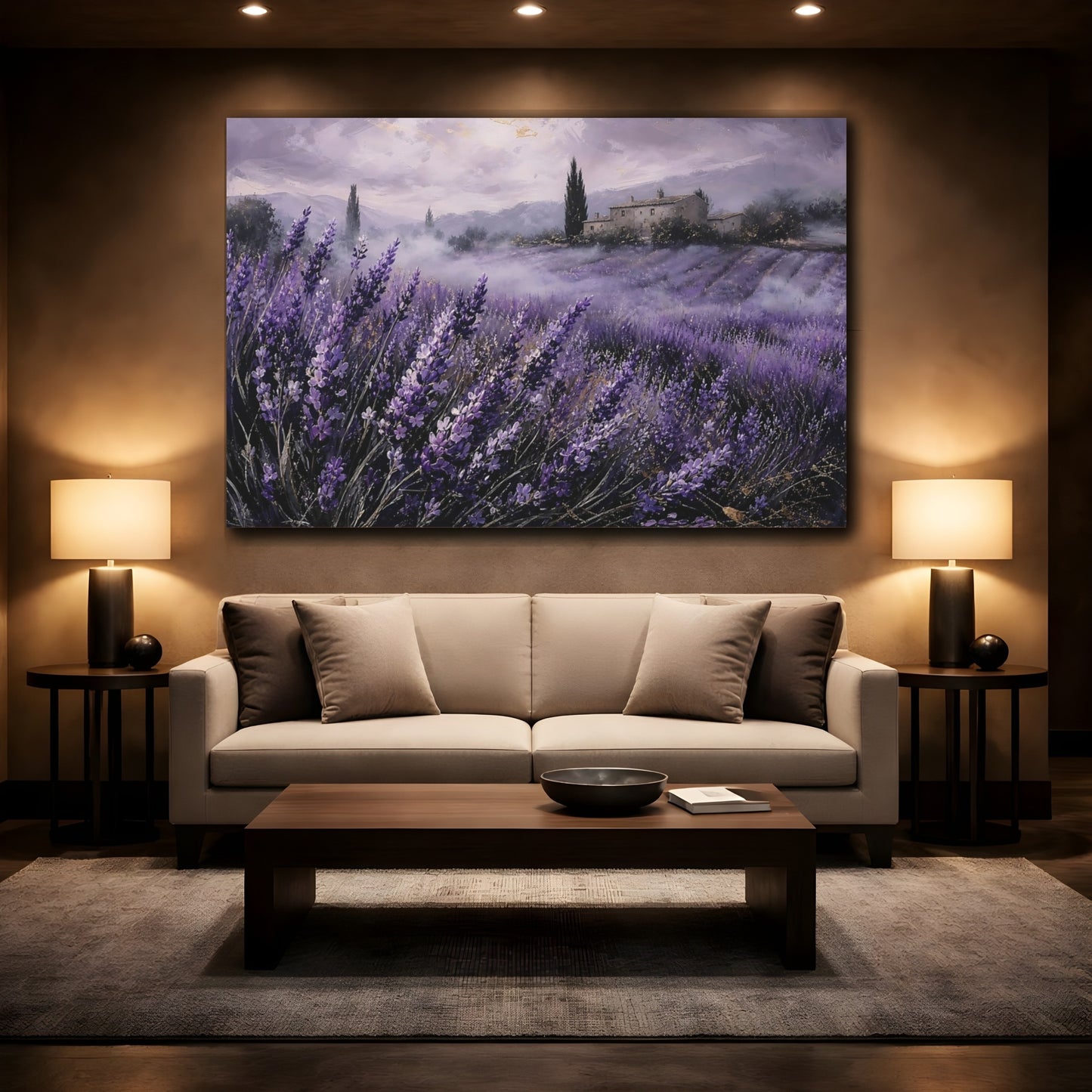 Mockup 2. Nature Lavender Field Purple Lavender Field shown as stretched canvas wall art